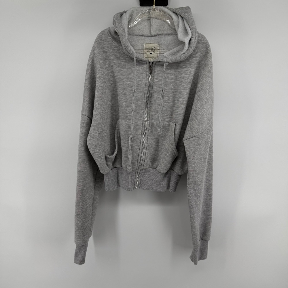 Gray Zip-Front Cropped Hoodie